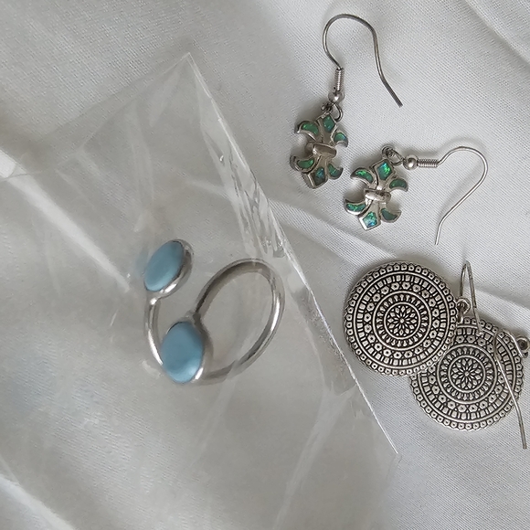 Sterling 925 Fire Opal Earrings & Ring - Bundle. - Picture 2 of 11